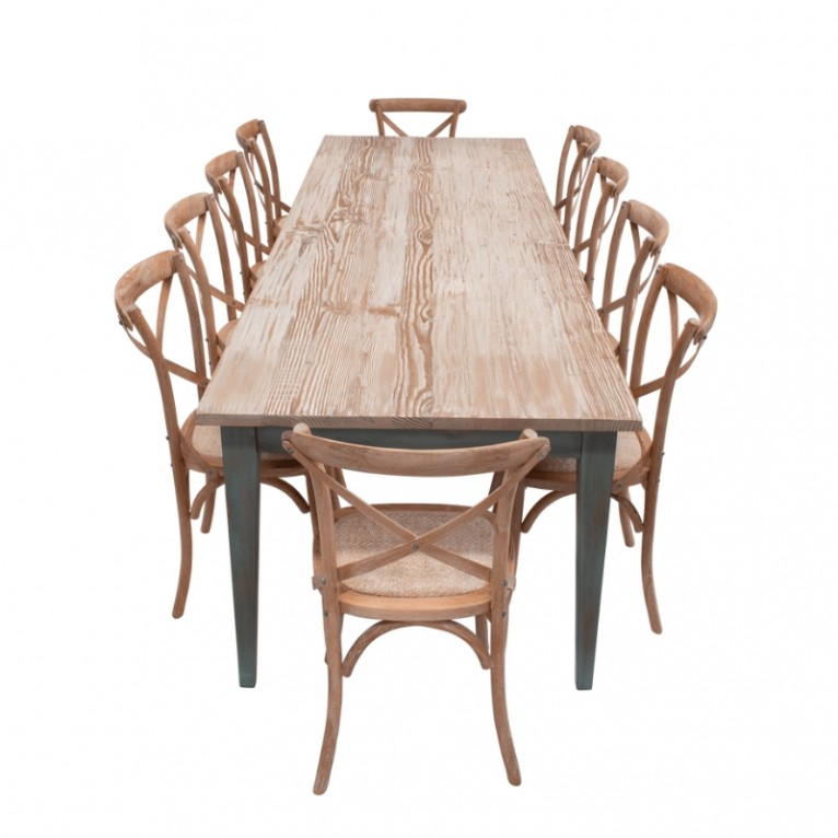 Traditional limewashed reclaimed pine table set (includes chairs)