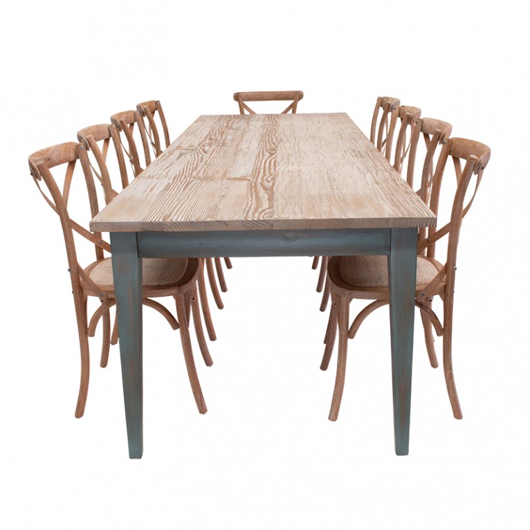 Traditional limewashed reclaimed pine table set (includes chairs)